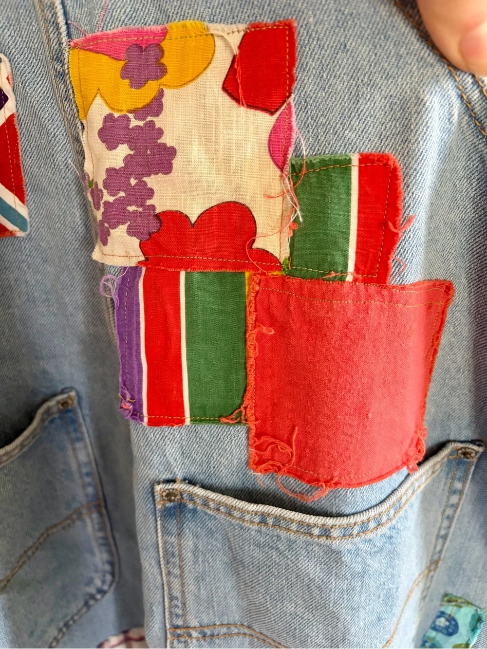 Adorable Old Navy Light Blue Denim Colorful Patchwork Overalls - Picture 10 of 13